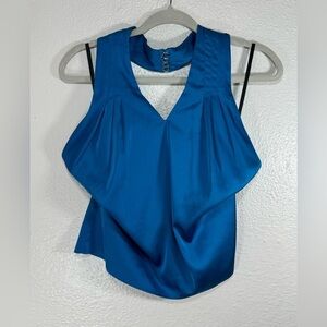 Superdown Blue Satin V-Neck Sleeveless Halter Top Women’s Small Date Night Party